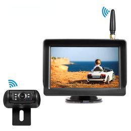 12V 24V Wireless Backup Camera Kit System 5" Wireless Car Monitor and Wireless Reversing Rear View License Plate Camera