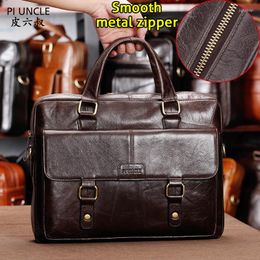 Briefcases Men Oil Waxy Leather Antique Design Business Briefcase 14" Laptop Document Case Fashion Attache Messenger Bag Tote Portfolio
