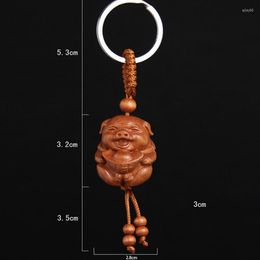 Keychains Lucky Pendant 2022 Pig Of Year Carving Wood Key Ring Treasure Chain Gift Decor For Bag Men Women