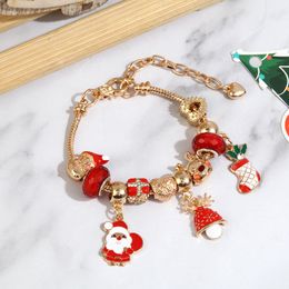 Christmas Key Ring Bracelet Gift keyring bracelets wristlet Large Hole Beaded Bracelets Jewelry DIY Children Snake Bone Chain Girl