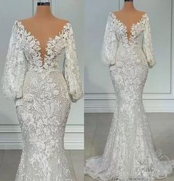 Mermaid Wedding 2023 Dresses Bridal Gown Beaded Lace Applique With Long Sleeves Scoop Neck Custom Made Vestidos De Novia Plus Size