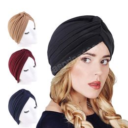 Indian Turban Women's Knotted Headbands Muslim Hijab Hat Stretchy Bandanas Cancer Chemo Cap Islamic Hair Loss Cover Beanie