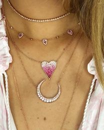 Chains Rose Gold Colour Three Design Pink White Cubic Zirconia Choker Charm Necklace Gorgeous Women Cz Jewellery