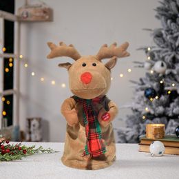 Plush Dolls Electric Roated Dancing Elk Christmas Music Toys Xmas Decoration Home Figurine Year Party Ornament Gift 221111