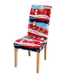 Christmas Dining Chair Slipcovers Elastic Spandex Seat Cover Xmas Santa Claus Snowman Reindeer and Elf Merry Stretch Dining Chaircover YG1203