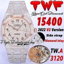 TWF V2 tww15400 A3120 Automatic Mens Watch Paved Diamond Arabic Dial Steel side with Fully Iced Out Diamonds Two Tone Bracelet Super Edition eternity Jewelry Watches