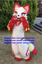 White Red Long Fur Furry Mascot Costume Husky Dog Fox Fursuit Adult Cartoon Character Outfit Put On Nice Photo Session zx3001