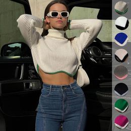 Women's Sweaters Women Turtleneck Knitted Pullover Sexy Irregular Hem Long Sleeve Crop Female Sweater 2022 Autumn Winter Streetwear Jumper