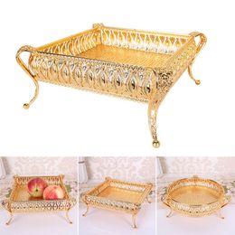 Creative Vintage Gold Fruit Tray Storage Boxes Golden Round Square Plate Multi-Function Metal Snack Home Storage Tablewear 1223591