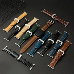 Smart Straps Crazy Horse Crocodile Print Leather Cowhide Band Strap Watchband Bracelet Fit iWatch Series 8 7 6 SE 5 4 3 For Apple Watch 38 42 44 45mm Wristband