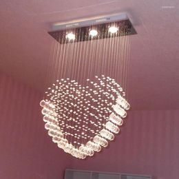 Pendant Lamps Crystals Dining Room Ceiling Light Love Heart Restaurant Hanging Lamp Rectangle Base Luxury Living