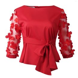 Women's Blouses Autumn Nine-point Sleeves Mesh Stitching Fashion Women's Bow Tie Blouse European And American Shirts