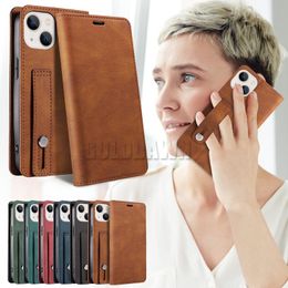 Retro Flip PU Leather Phone Cases With Card Holder Wristband Wallet Phone Cover For iPhone 14 Plus 11 12 13 Mini Pro Max Samsung S22 S21 Ultra A73 A53 A33 5G Luxury Case