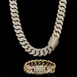 Mens Heavy Chains 19mm Gold Plated Bling Full CZ Cuban Chain Necklace Bracelet Punk Hiphop Rapper Street Jewelry for Men