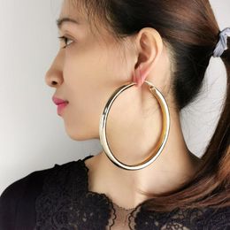 Hoop Earrings 95mm Round Chunky Metal For Women Statement Smooth Alloy Big Earring Fashion Trend Jewelry Brincos 2022