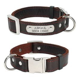 Dog Collars Leashes Customized Genuine Leather Puppy Nameplate Collar Adjustable Free Engraved Pet ID Tags For Small Medium s 221025