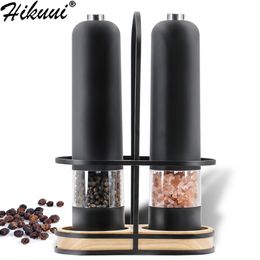 Mills Automatic Salt Pepper Grinder Set Electric Plastic Ceramic Burr Mill For Herb Spice Adjustable Kitchen Grinding Gadgets 221018