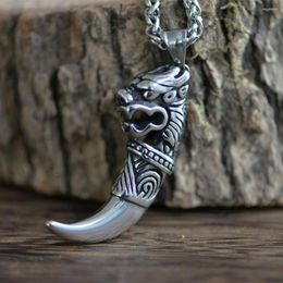 Pendant Necklaces LANGHONG 1pcs Norse Stainless Steel Necklace Wolf Tooth For Men