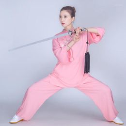 Ethnic Clothing Women Cotton Linen Embroider Tai Chi Suit Wushu Martial Arts Uniform Chinese Style Jacket Pant Morning Exercise