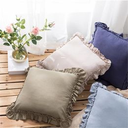 Pillow Lotus Leaf Lace Pink Blue Cover Polyester Cotton Case 45 45cm Decorative Pillows For Sofa Bed Throw Covers