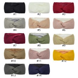 Fashion Women Turban Winter Warm Knitted Headwear Fuzzy Fleece Lined Headband Cross Knot Hair Accessories Bandanas