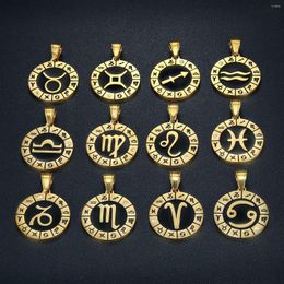 Pendant Necklaces Trendy Zodiac Necklace Rhinestones Charm Twist Chain Stainless Steel Oil Plate 12 Constellations Coin Rope Jewelry