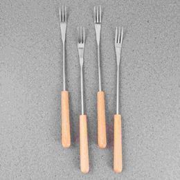 Dinnerware Sets Fondue Forks Fork Stainless Steel Sticks Skewers Handle Wood Chocolate Cheese Fruit Barbecue Dessert Pot Grilling Wooden