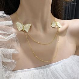 Chains Fairy Jewelry Clavicle Embroidery Butterfly Niche Design Double-layer Necklace