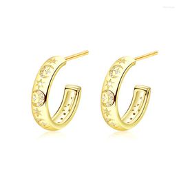 Hoop Earrings Large Charm 925 Sterling Silver C Shape Moon Star Zircon Stud Women Earring Gold Plated Jewellery 2022