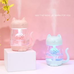 Humidifiers Other Home Garden Air LED Light Cartoon Cat Cool Mist USB Ultrasonic Ultra-Quiet For Kids Infant Nursery 221014