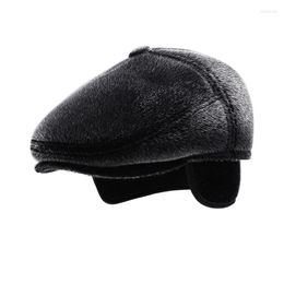 Berets Winter Beret Cap For Men Faux Fur Driving Men's Sboy With Earflaps Dad Hat Elderly Flat Visor Warm Hats