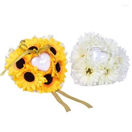 Jewelry Pouches Romantic Lace Wedding Ring Pillow Sunflower Cushion Heart Box Ceremony Gift For Women T8DE