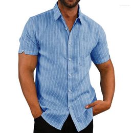 Men's Casual Shirts Men Clothing 2022 Summer Lapel Short Sleeve Button Men's Striped Shirt Fashion Large Size Camisas Para Hombre