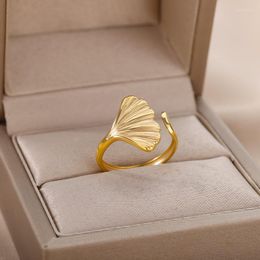 Wedding Rings Ginkgo Biloba Leaf For Women Gold Colour Stainless Steel Open Adjustable Engagement Ring Female Jewellery 2022