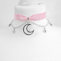 Choker Gothic Pink Velvet For Women Girls Fashion Crescent Stars Spider Charm Mystery Witch Jewelry Gifts Necklaces