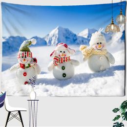 Tapestries Christmas Little Snowman Tapestry Kawaii Wall Hanging Cute Landscape Anime Illustration Home Dedroom Living Room Decor
