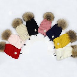 Designer Winter Knitted Beanie Woolen Hat Women Chunky Knit Thick Warm faux fur pom Beanies Hats Female Bonnet Beanie Caps on Sale