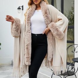 Women's Fur Fast Delivery Faux Coat Tassel Cape Hooded Poncho Knitting Loose Plus Size Women's Winter Coats Shawl Fashion Solid Color