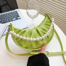 Women's Shoulder Crossbody Bag Summer 2022 Designer Trends Beaded Handbag Luxurious Pleated Tote Bag HBP Half Round Small PU Leather purses