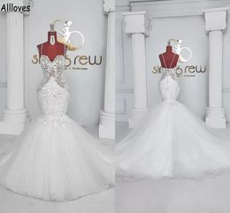 Dubai Saudi Arabia Lace Appliqued Mermaid Wedding Dresses Spaghetti Straps Floral Beaded Vintage Bridal Gowns Sexy Backless Vestidos De Novia Plus Size CL1430