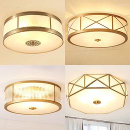 Ceiling Lights American Copper Body LED Light Glass Lampshade With E14 5W Lamp Warm White For Home Store Decoration By EMS