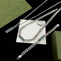 Women Silver Chain Necklace Designer Jewellery Sets Enamel Pendant Necklaces Love Bracelets for Mens Hip Hop Fashion Rings with Box
