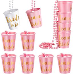 Party Decoration 1Set Team Bride To Be Cup Plastic S Glasses Necklace Bachelorette Supplies Wedding Bridal Shower Hen Night Decorations