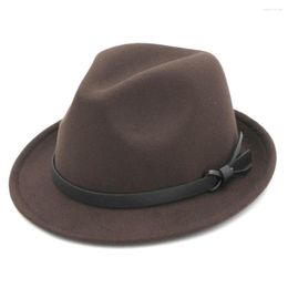 Berets Mistdawn Unisex Fashion Felt Jazz Hats Classic Top Men Women Elegant Solid Sunhat Stiff Brim Fedora Stylish Trilby Cap