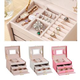 Jewellery Pouches Box Travel Case With Lock And Key Portable Display Holder 3 Layers Storage For Bracelets Women Girls