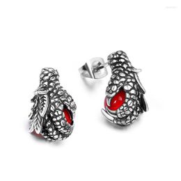 Stud Earrings Vintage Stainless Steel Dragon Claw Fashion Personality Punk Animal Red Gem Male Motorcycle Party Jewellery