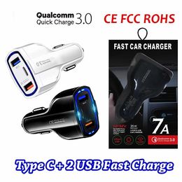 3-Ports Type C And USB Car Chargers With Qualcomm 3.0 Technology 35W 7A For Mobile Phone Power Bank Tablet P