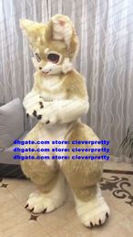 Beige Long Fur Furry Wolf Mascot Costume Husky Dog Fox Fursuit Adult Cartoon Character Outfit Allen Lovely Temple Fair zx3004