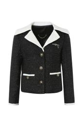 2022 women vintage designer tweed blazer jacket coat female milan runway designer dress causal long sleeve tops clothing suit a23