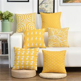 Pillow 45x45cm Retro Yellow Colour Geometric Printed Sofa Cover Home Bedroom Decor Throw Case